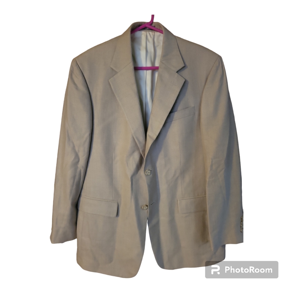 Oscar de la Renta Silk‎ Wool Blend Tan Plaid Blazer Sport Jacket Size 41R